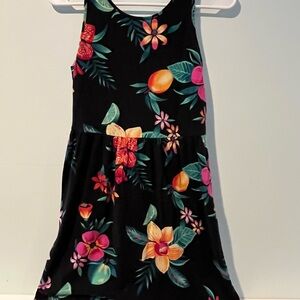 Old Navy Black Floral Kids Sleeveless Cotton Dress, Size Large